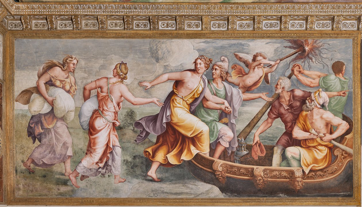 O Rapto de Helena, O Cavalo de Tróia, Câmara de Tróia (Sala di Troia) de Giulio (and workshop) Romano