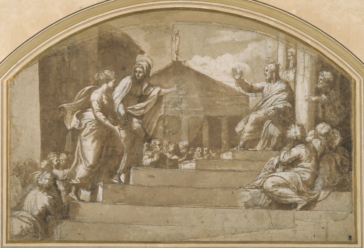 Martha Trazendo Maria Madalena a Cristo (caneta e tinta sobre papel) de Giulio (attr. to) Romano