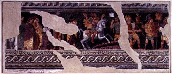 Fragmento de uma cena de um triunfo (fresco) de Giulio (school of) Romano