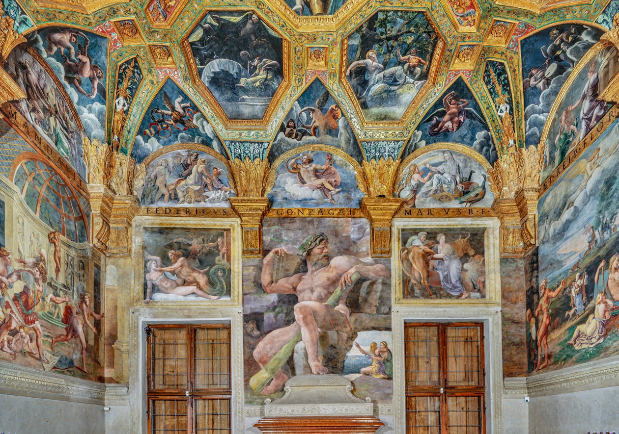Sala do Psiche: vista da parede oriental (fresco) de Giulio (workshop of) Romano