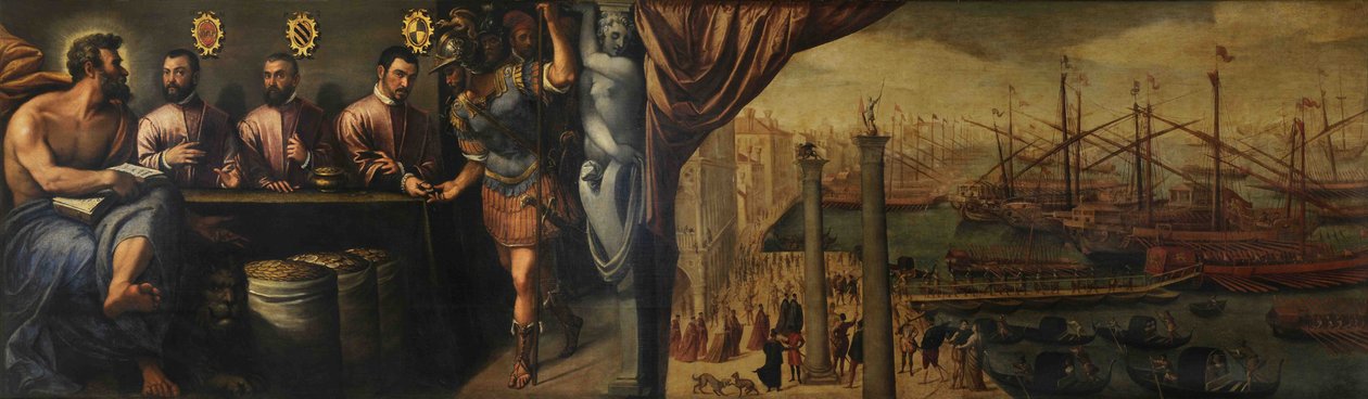 São Marcos auxilia três magistrados no recrutamento de milícias para a frota, ca 1586 de Giulio Angolo del Moro
