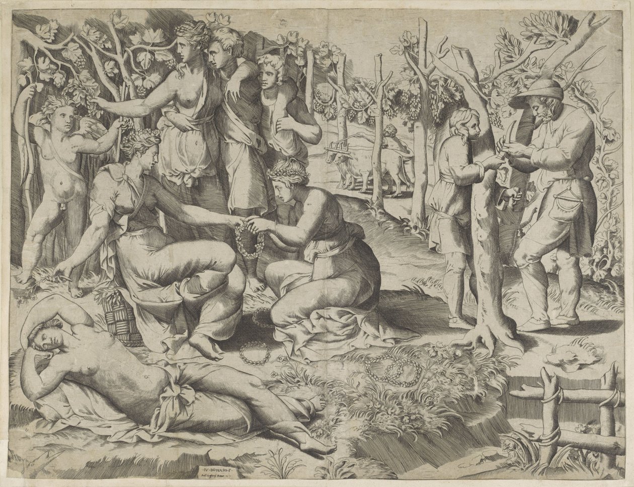 Flora dá uma coroa de flores de Giulio Bonasone