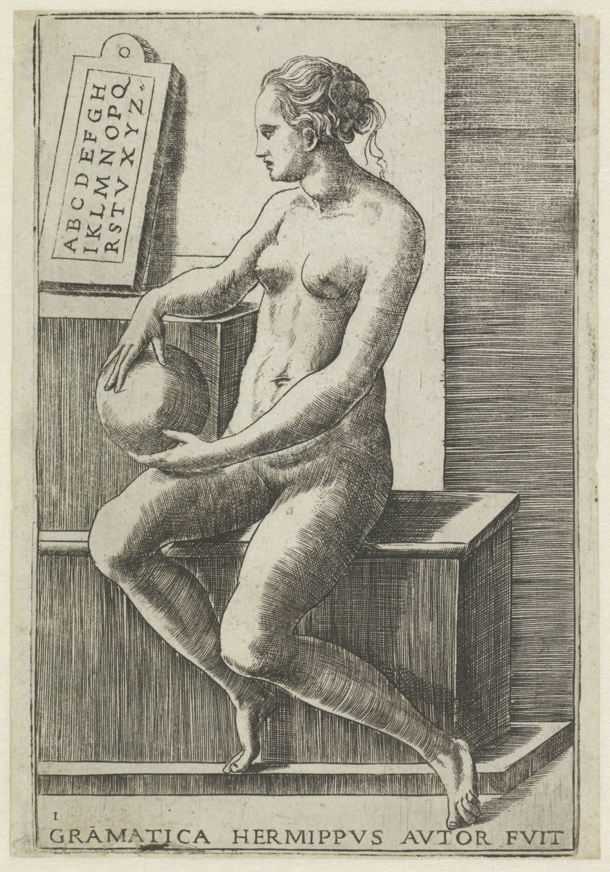 Gramática
Gramatica hermippus autor fuit (título sobre o objecto)
As sete artes liberais (título da série) de Giulio Bonasone