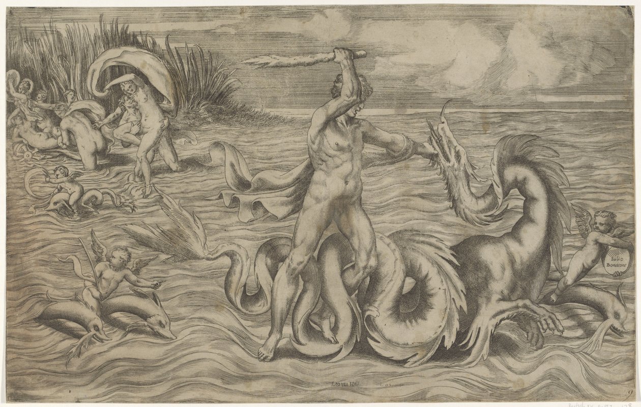 Hércules luta com Aqueloo de Giulio Bonasone