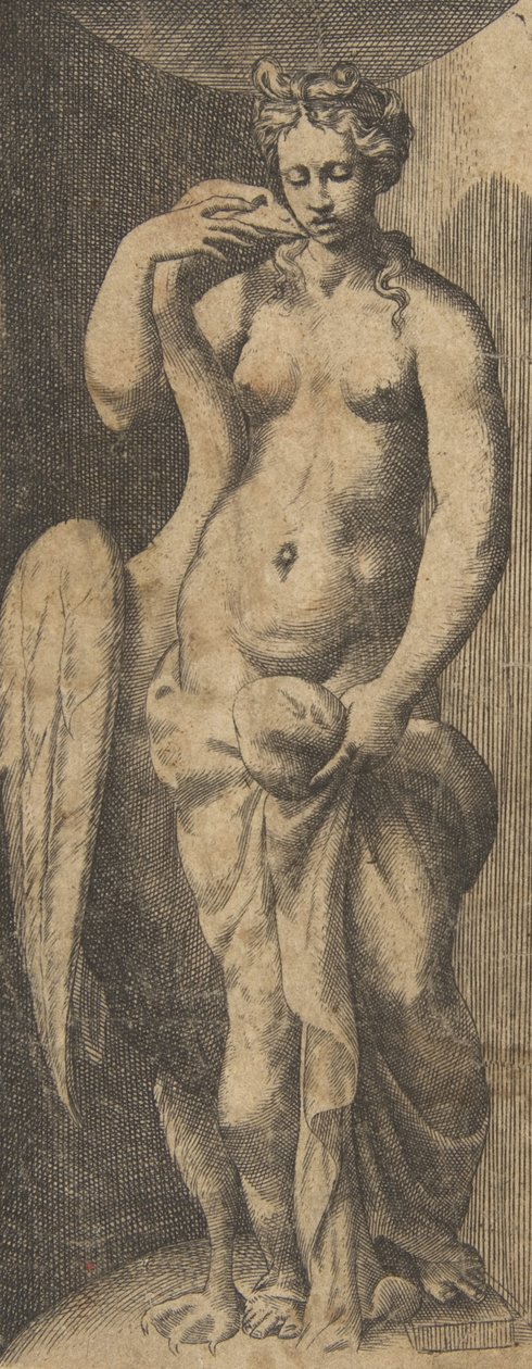 Leda e o cisne, ca 1531-76. de Giulio Bonasone