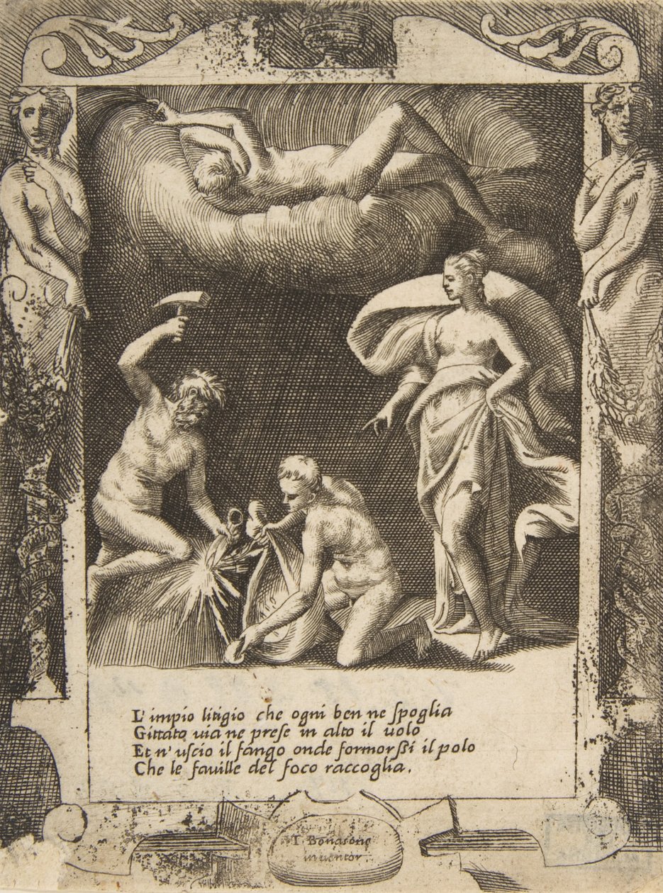 Litigium removido do corpo de Chaos enquanto sua mãe é jogada no ar, set wi..., 1531-76. de Giulio Bonasone