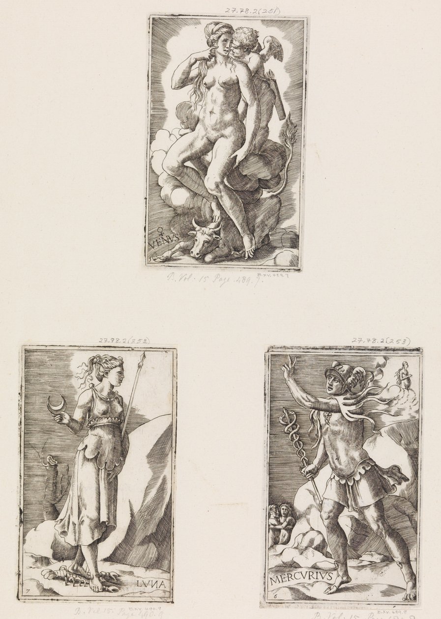 Mercurius, de Planetas, placa 6, 1530-70. de Giulio Bonasone