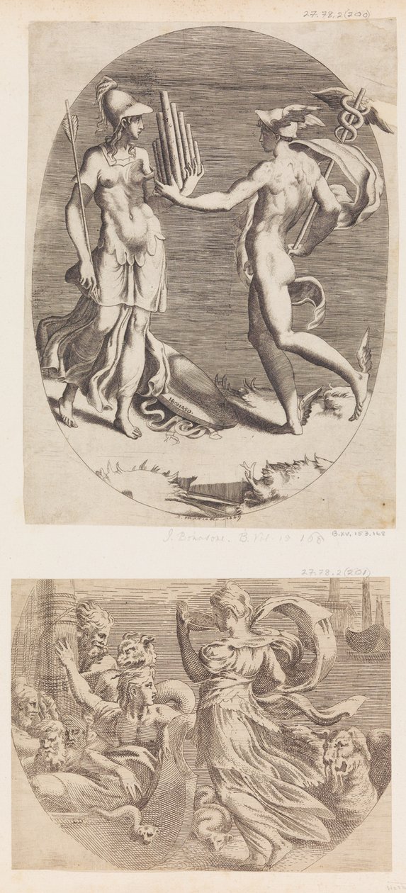 Mercury Apresentando um Panpipe para Minerva. de Giulio Bonasone