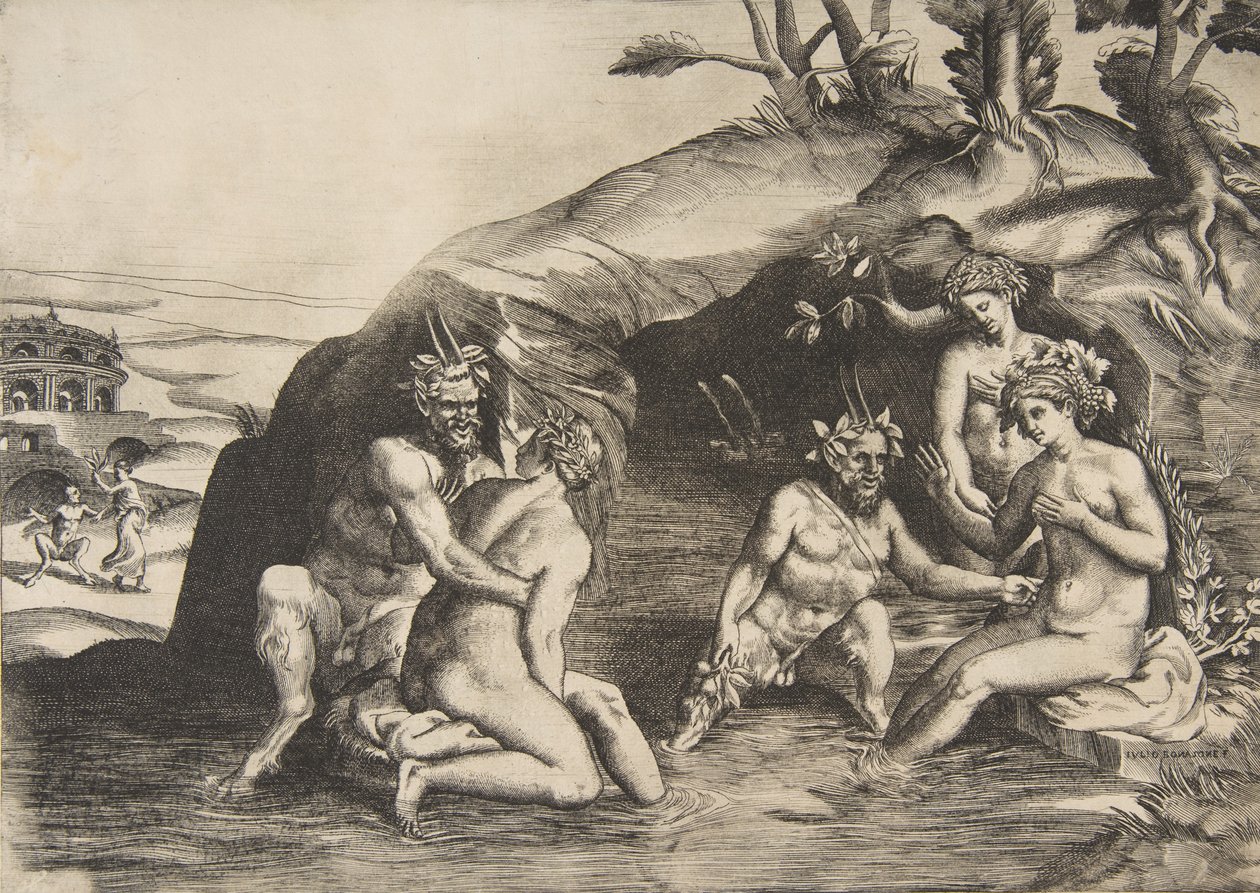 Banho de ninfas e sátiros, 1531-76. de Giulio Bonasone