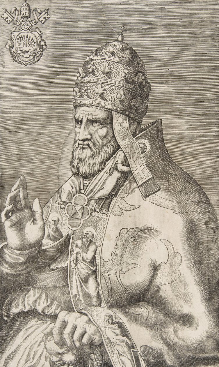 Retrato do Papa Marcelo II, mão direita levantada para a esquerda, c. 1555. de Giulio Bonasone