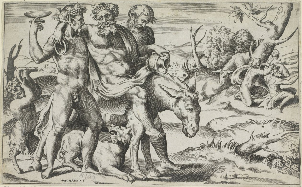 Silenus montado num burro de Giulio Bonasone