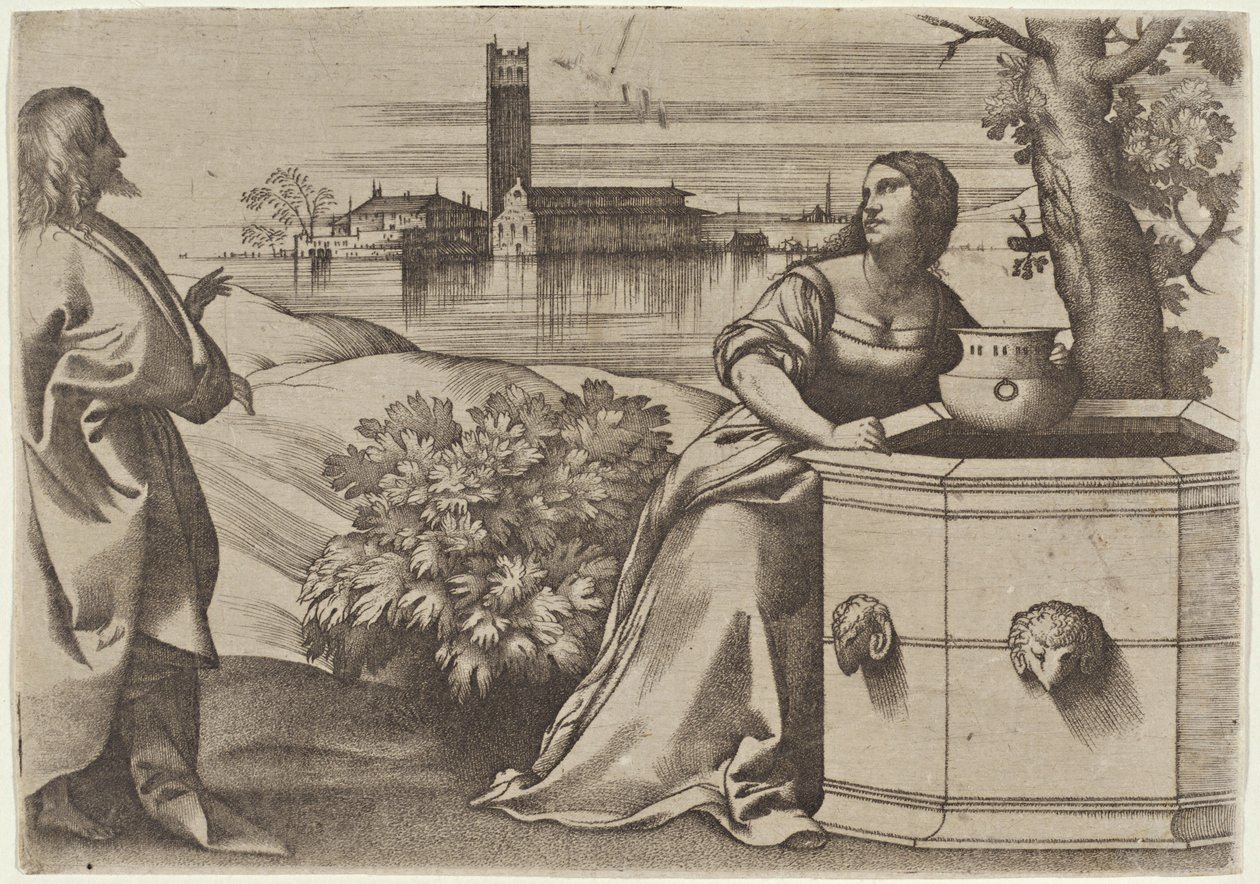 Cristo e a Mulher Samaritana de Giulio Campagnola