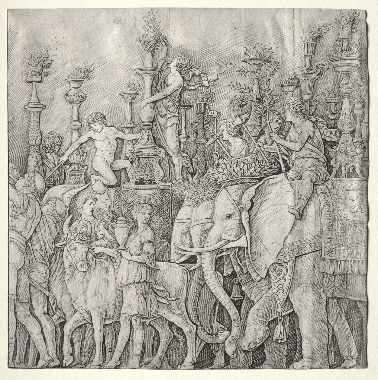 Os triunfos de César: Os elefantes, c. 1485-1490. de Giulio Campagnola