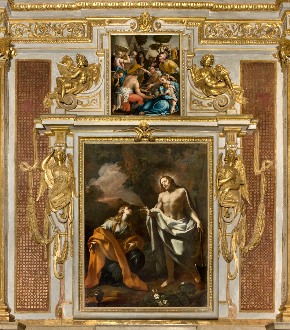 Capela do SS Sacramento, Primeiro vão do norte, Noli me tangere, Giovanni Angelo Borroni, Aparição de Cristo à Madalena 1750, Giulio Campi, Coleção do Maná 1569 de Giulio Campi