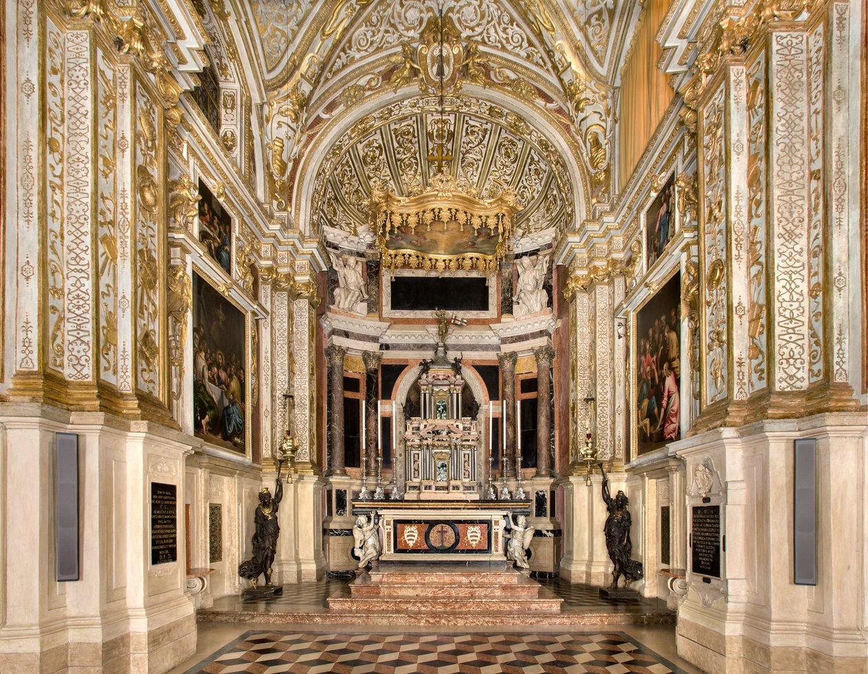 Capela do SS Sacramento 1569, Projeto Francesco Dattaro, Decoração de Giovanni Battista Cambi, Ancona do SS Giulio Campi, Projeto Renovação Malosso de Giulio Campi