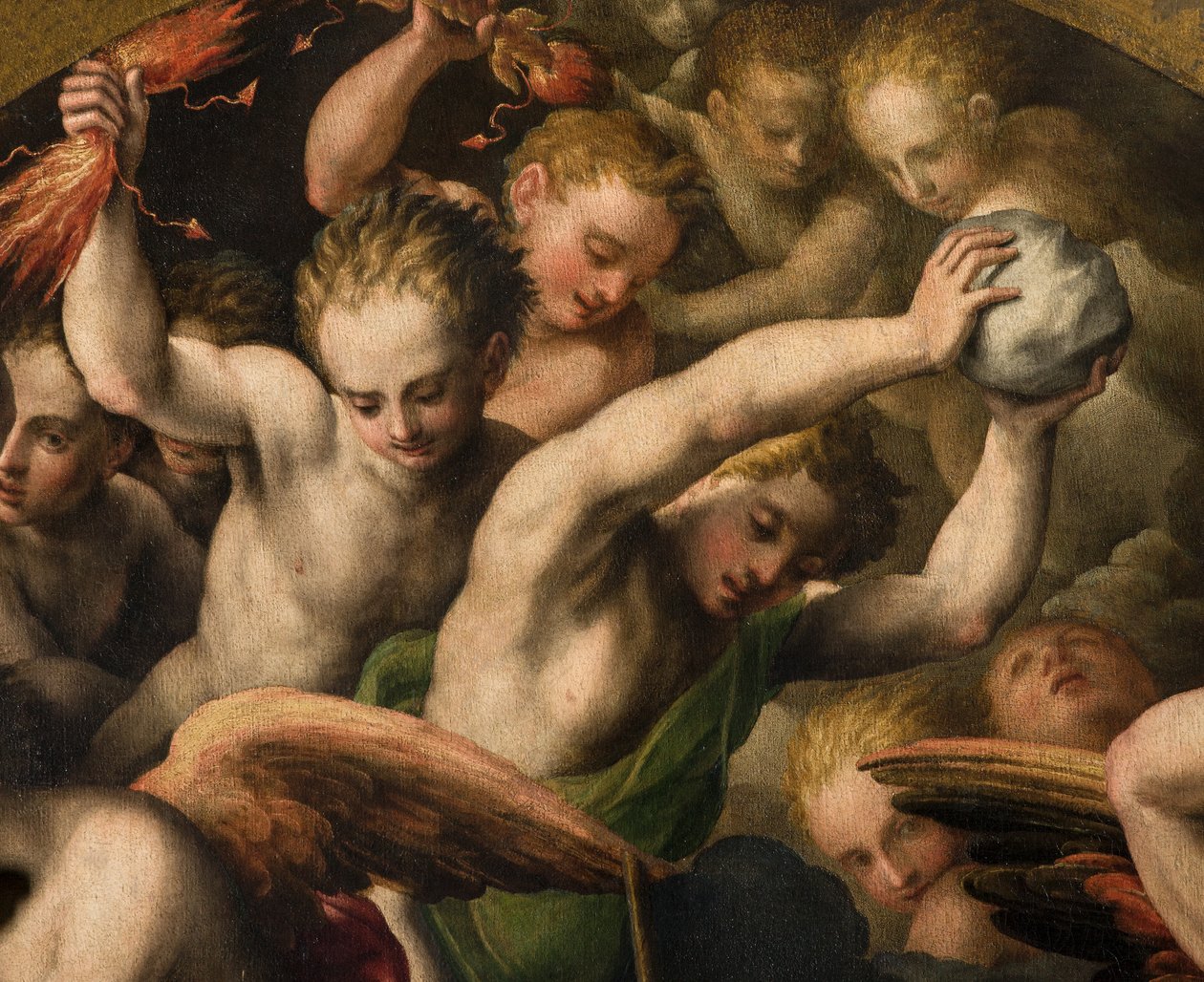 Transept Norte, Altar de São Miguel Arcanjo, Arcanjo Miguel matando o maligno, Giulio Campi 1566, Detalhe de Giulio Campi