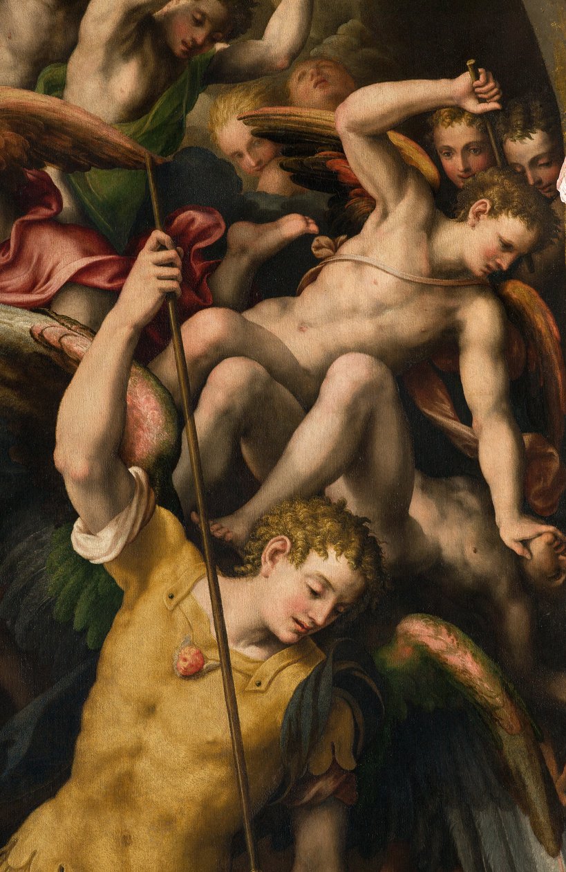 Transept Norte, Altar de São Miguel Arcanjo, Arcanjo Miguel matando o maligno, Giulio Campi 1566, Detalhe de Giulio Campi