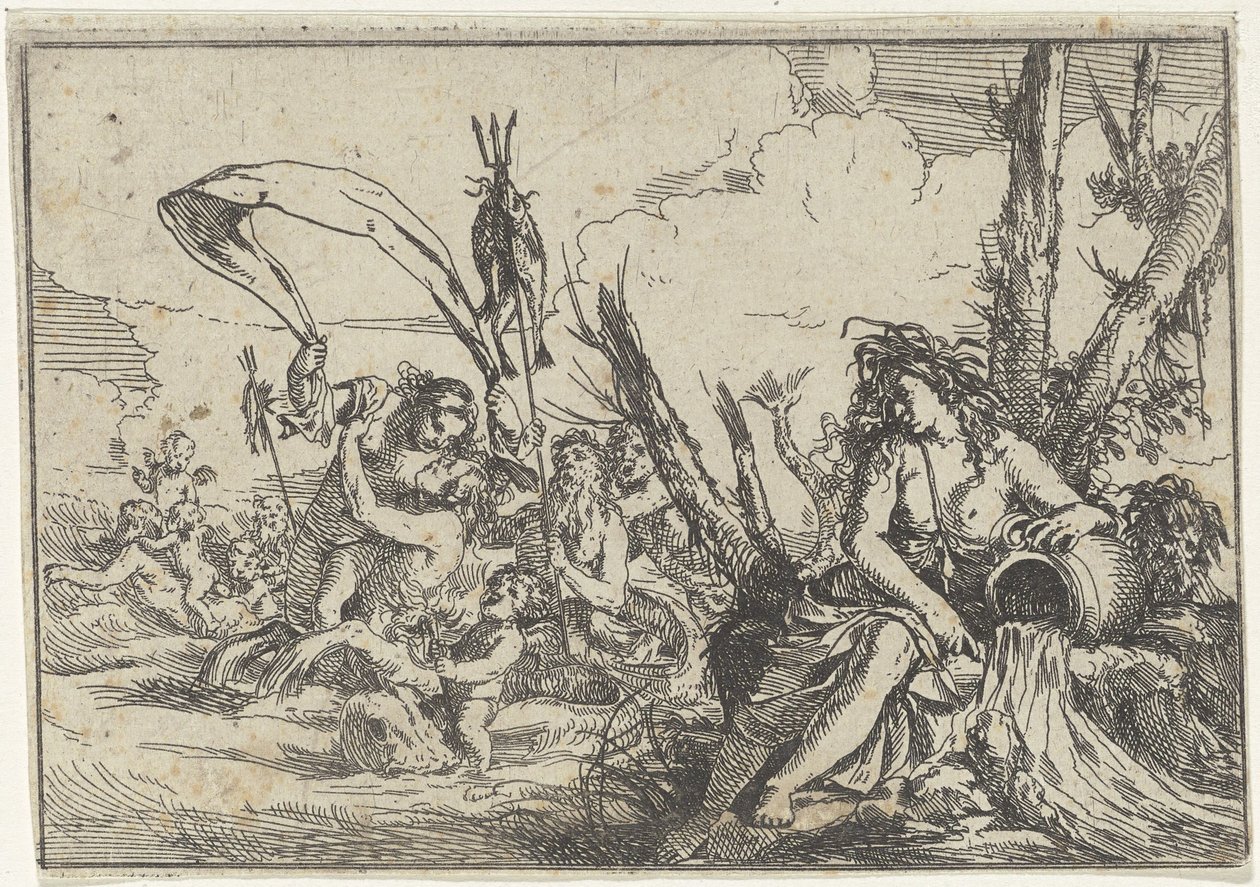 Água
Naiad com jarro de água e tritões
Os quatro elementos (título da série) de Giulio Carpioni (I)