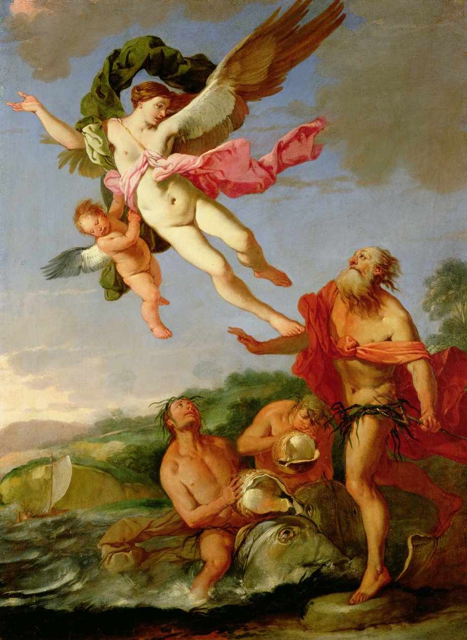 Netuno Perseguindo Coronis, 1665-70 óleo sobre tela de Giulio Carpioni