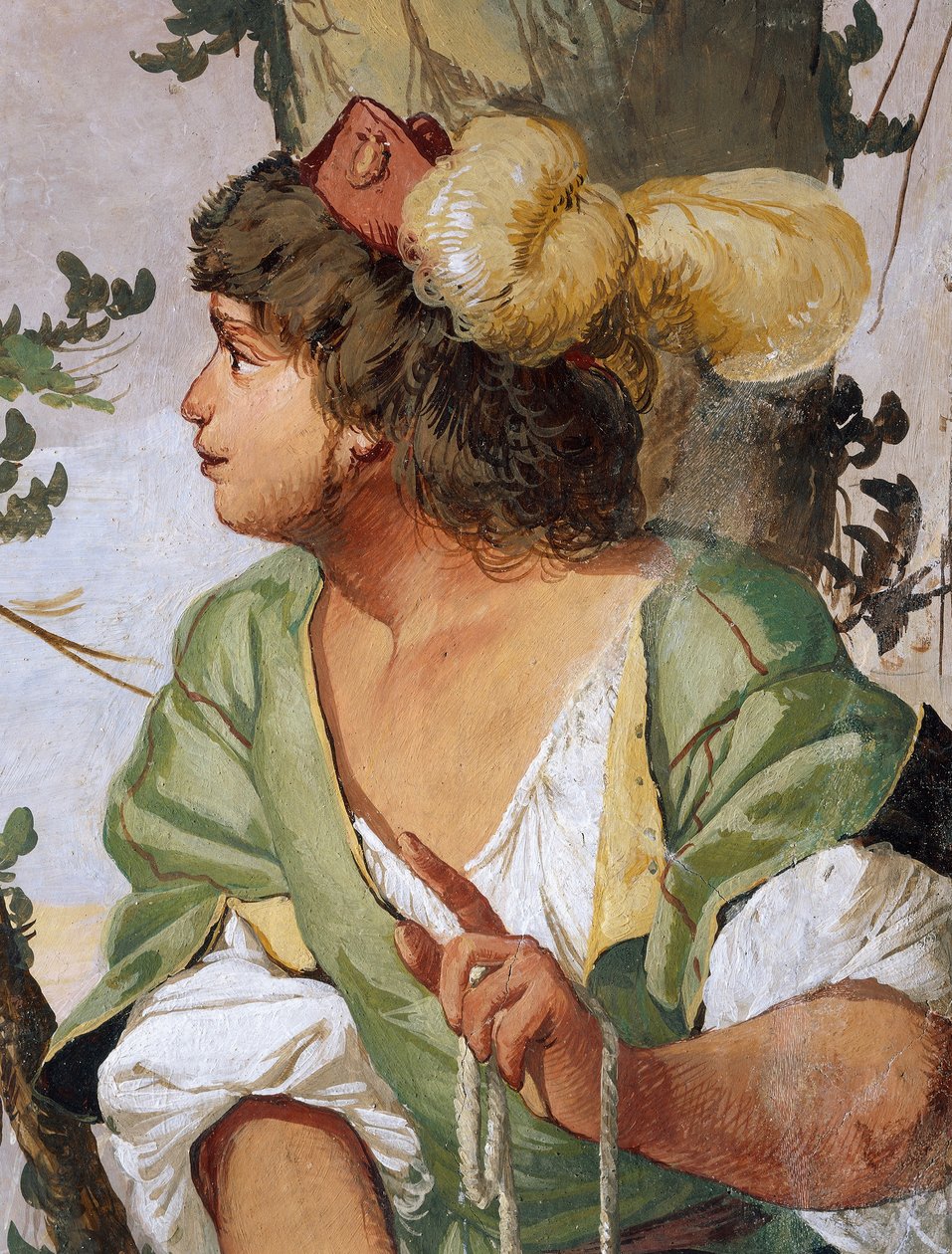 Shepherd Sylvius feriu acidentalmente a ninfa Dorinda e se apaixona por ela, afresco de Giulio Carpioni, inspirado na peça pastoral The Faithful Shepherd, de Giovanni Battista Guarini, Villa Caldogno, Caldogno, Veneto, Itália. de Giulio Carpioni