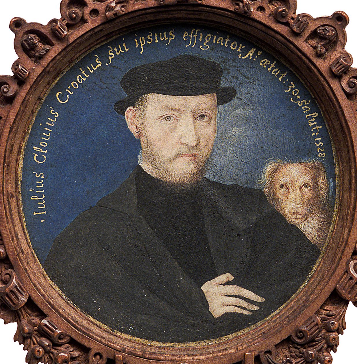 Autorretrato com cachorro, 1528 de Giulio Clovio