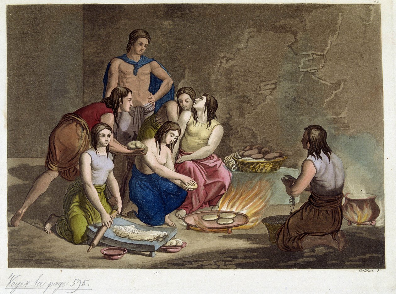 Antigos mexicanos a fazer pão - em "Le Costume Antique et Moderne", de Ferrario, ed. Milan de Giulio Ferrario