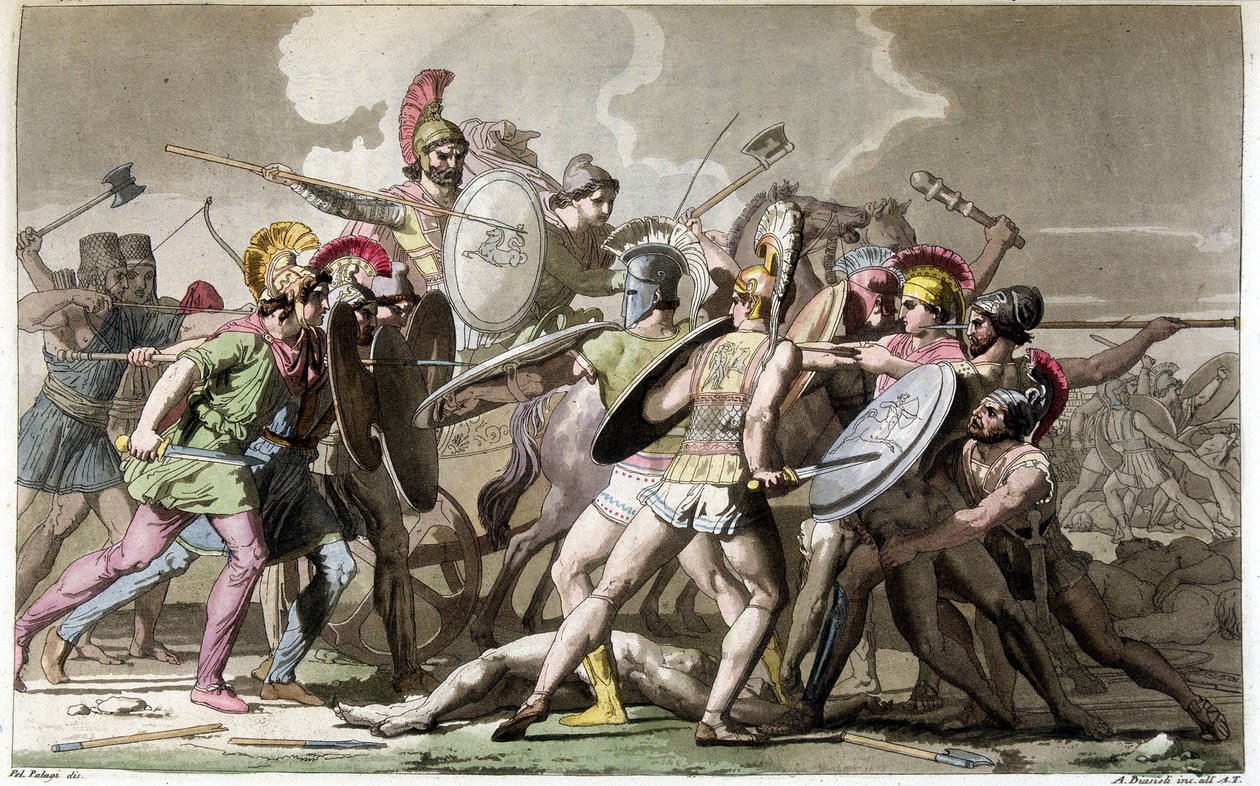 Lute pelo cadáver de Pátroclo (Guerra de Tróia) - em “” O Traje Antigo e Moderno” de Ferrario, ed. Milão de Giulio Ferrario