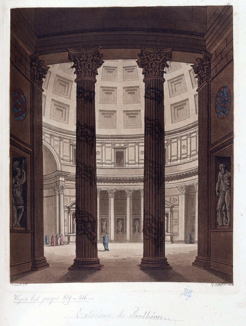 Interior do Panteão de Roma - Interior do Panteão de Roma na Antiguidade Romana - em "The Ancient and Modern Costume", do Dr. Jules Ferrario, ed. Milão de Giulio Ferrario