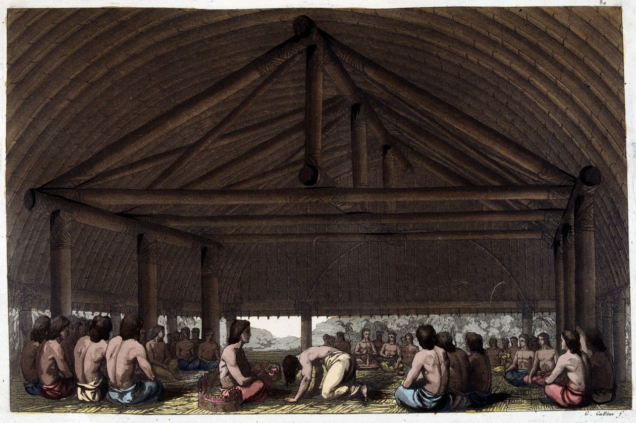Na ilha dos Amigos (Tonga), o Rei Pulaho bebe o Kava - em "The Old and Modern Costume" do Dr. Jules Ferrario, ed. Milão de Giulio Ferrario