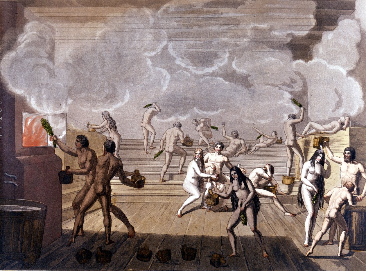 Banhos russos, início do século XIX em "The Old and Modern Costume" de Jules Ferrario de Giulio Ferrario