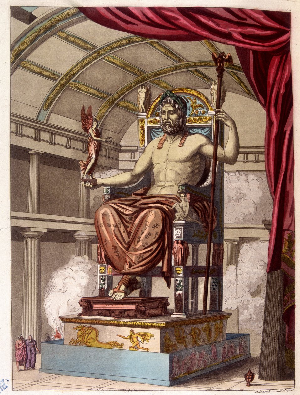 Estátua de Júpiter (Zeus) - em "O traje antigo e moderno" de Ferrario, ed. Milão de Giulio Ferrario