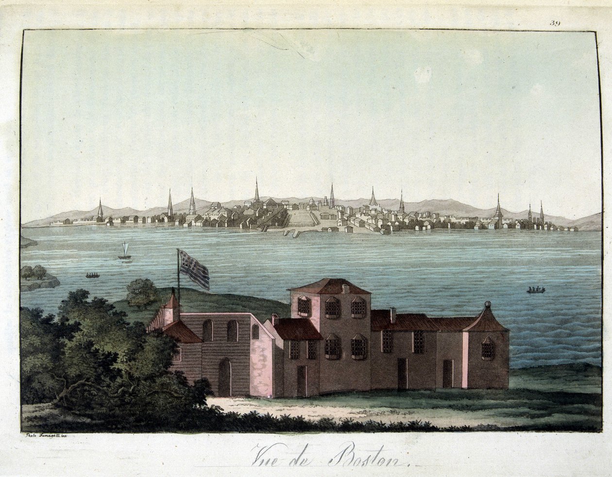 Vista da cidade de Boston - em "The old and modern costume", pelo Dr. Jules Ferrario, ed. Milão de Giulio Ferrario
