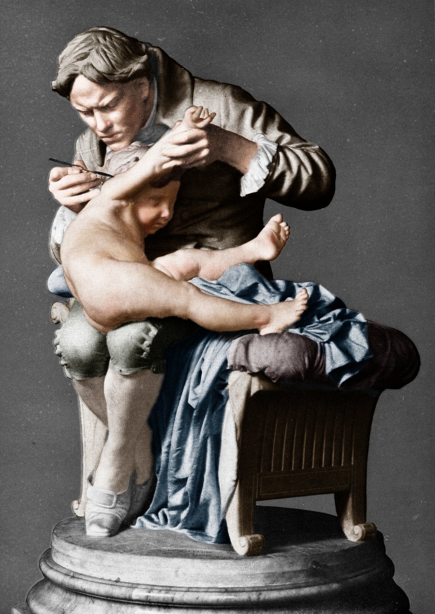 Edward Jenner, médico inglês, vacinando seu filho, c1796 c1900. de Giulio Monteverde