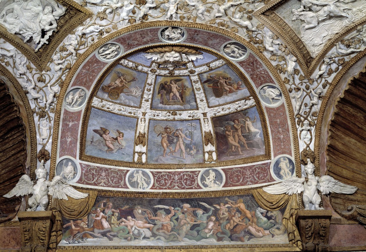 Luneta do teto da Sala das Águias do Palácio da Té em Mântua de Giulio Romano