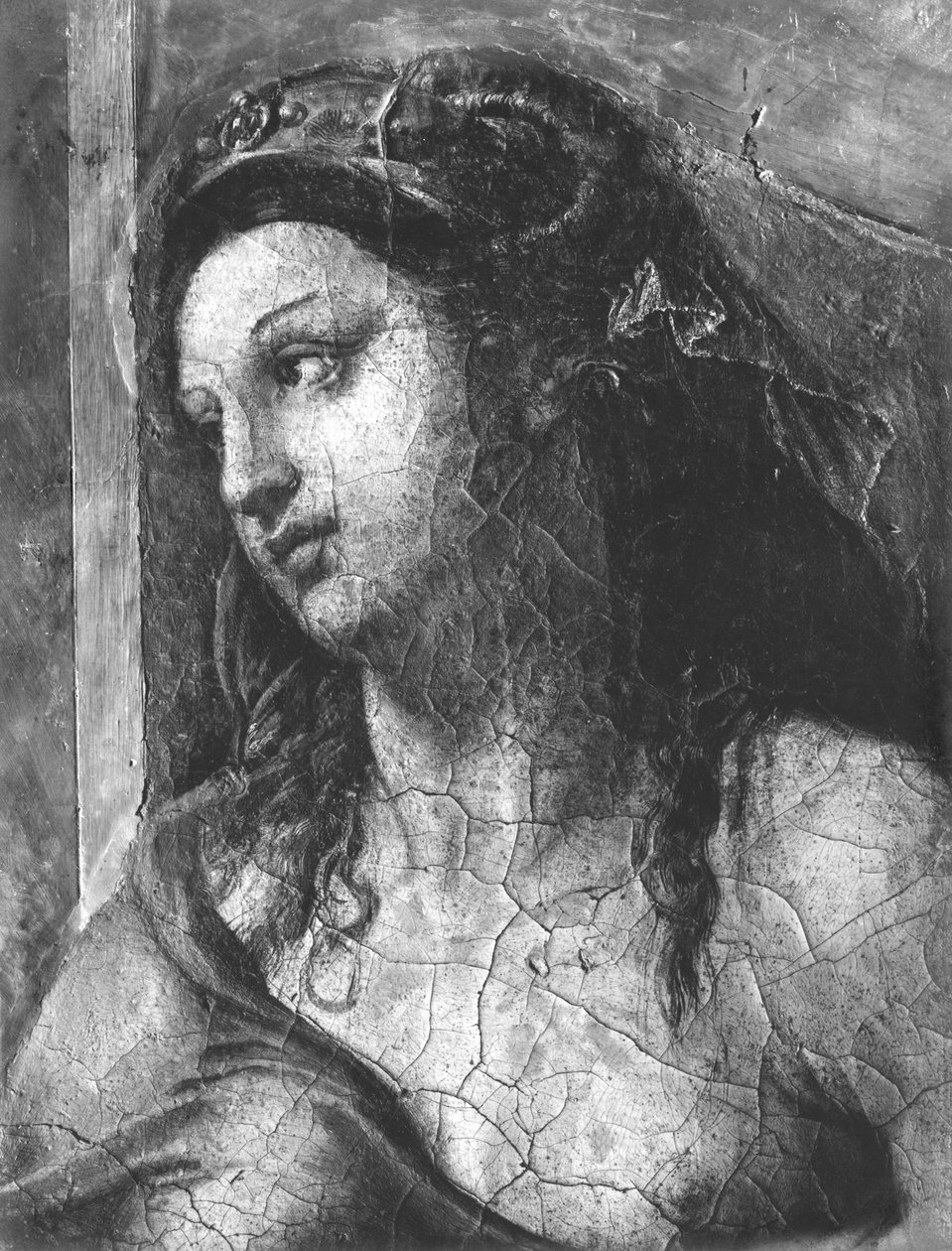 Clemência, uma das duas Virtudes que cercam o Papa São Clemente I (1-97) Raphael Rooms (detalhe) (ver também 252786, 252787, 252788) de Giulio Romano