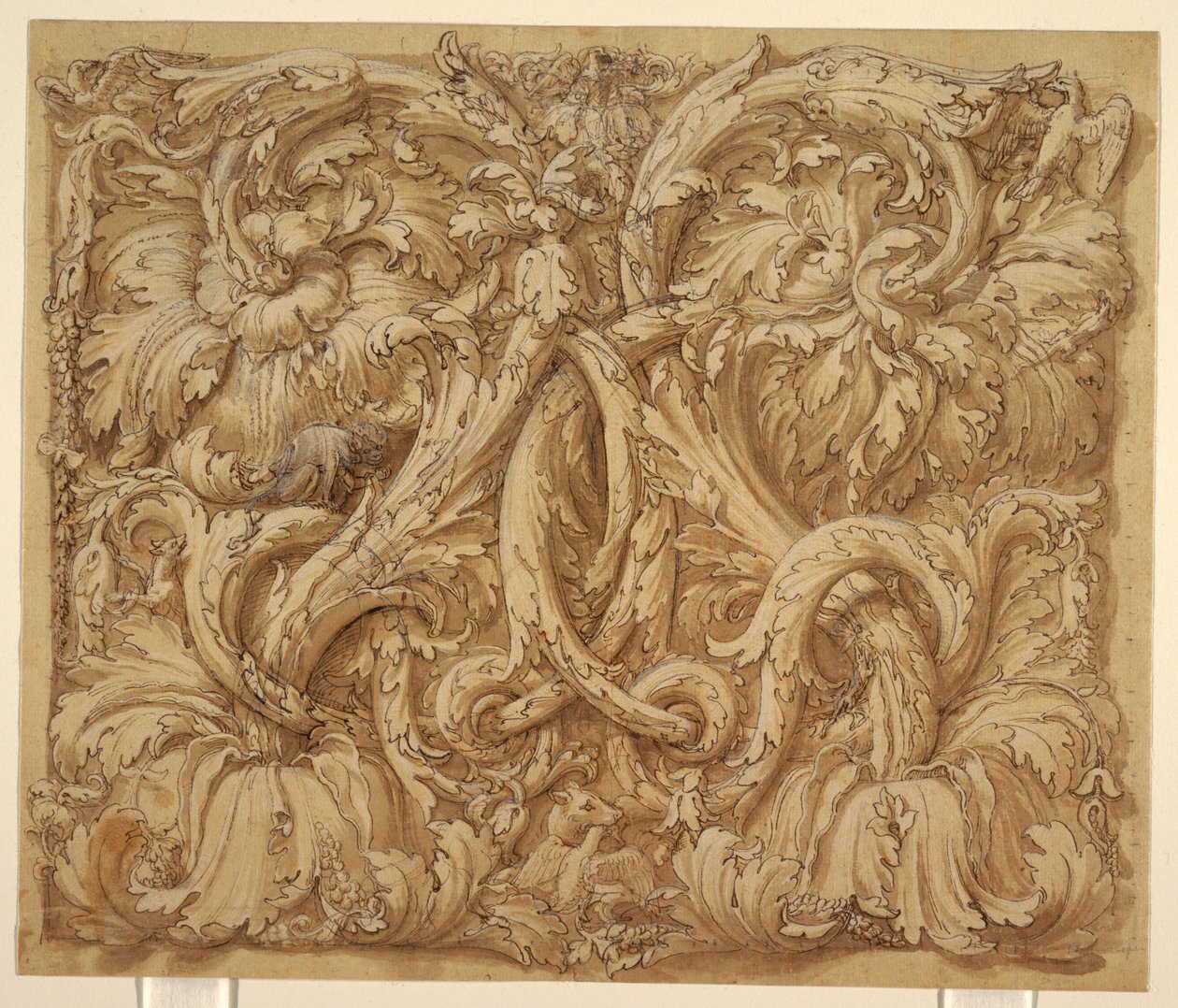 Design para Acanthus Rinceaux com animais e pássaros de Giulio Romano