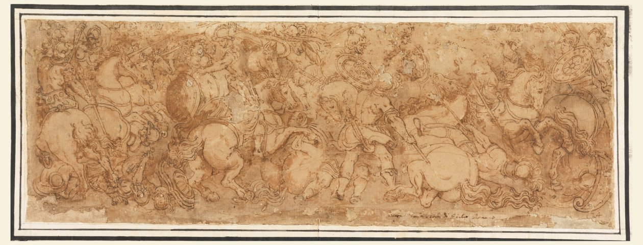 Desenho, cena de batalha, 1524-46 de Giulio Romano