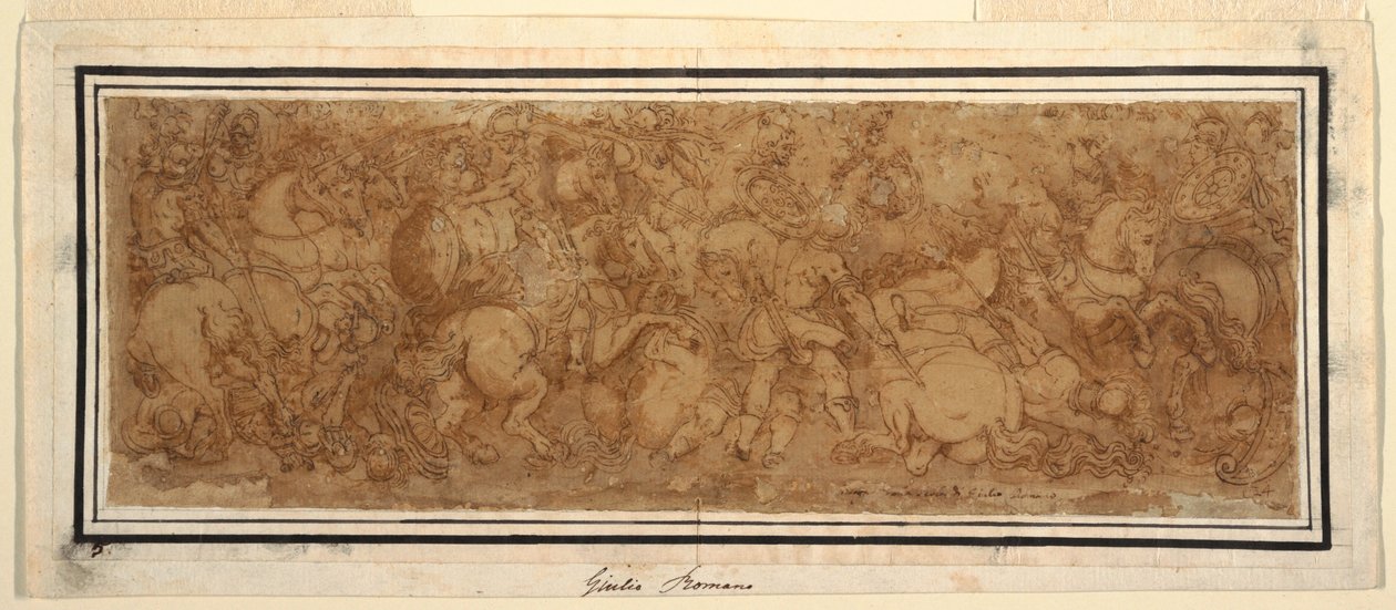 Desenho, cena de batalha, 1524-46 de Giulio Romano