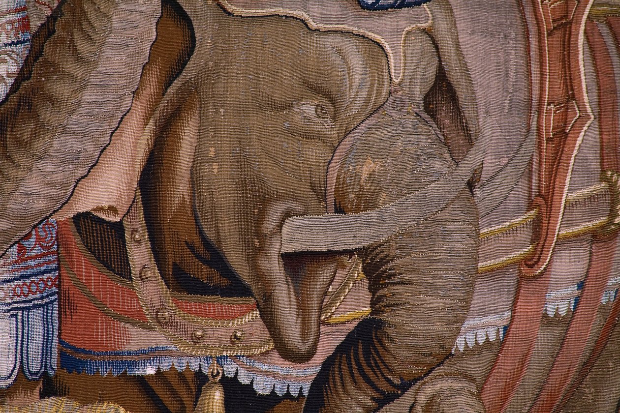 tapeçaria flamenga. Série Os Atos de Cipião: A Batalha de Zama. O cartunista Giulio Romano. Atelier de Balthasar van Vlierden (?), Bruxelas. 1523-1532. Detalhe. de Giulio Romano