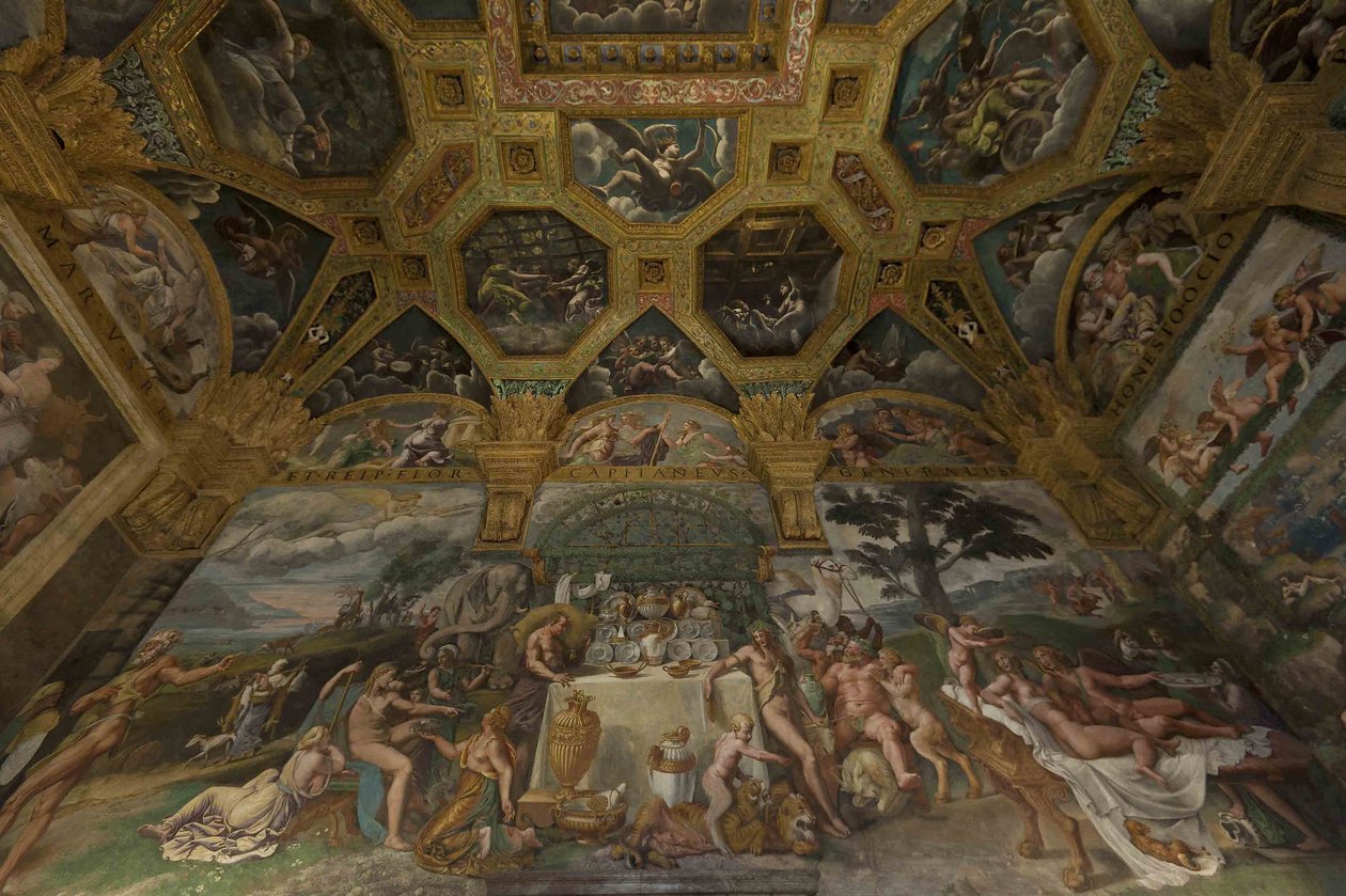 Detalhe do afresco da Câmara de Amor e Psique, 1526-1534 de Giulio Romano
