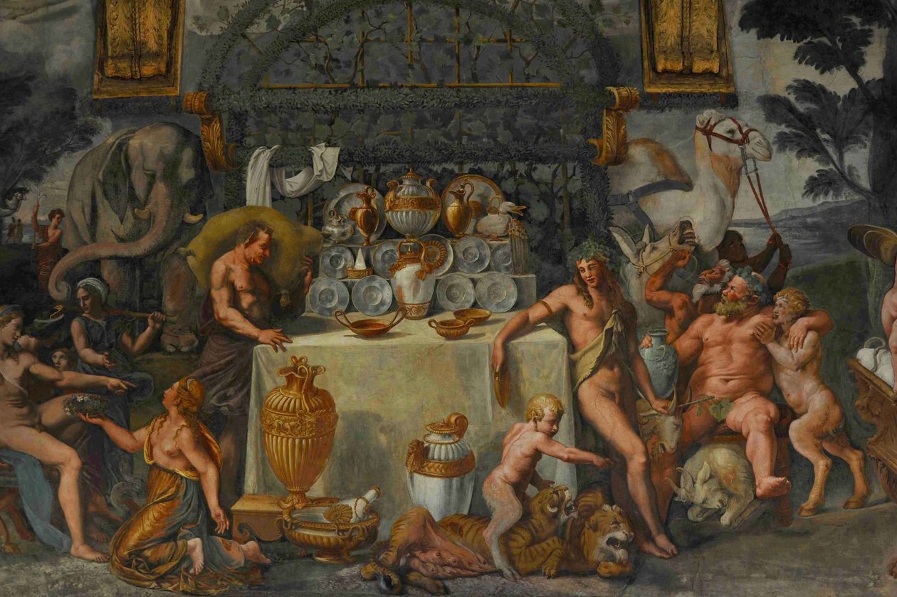 Detalhe de afresco da Câmara de Amor e Psique, 1526-1534 de Giulio Romano