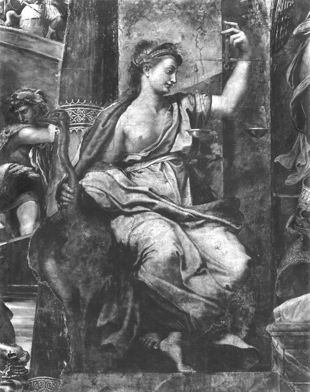 Justiça, uma das duas virtudes que cercam o Papa Santo I Urbano (d.230) Salas de Rafael (detalhe) (ver também 252782, 252783, 252785) de Giulio Romano