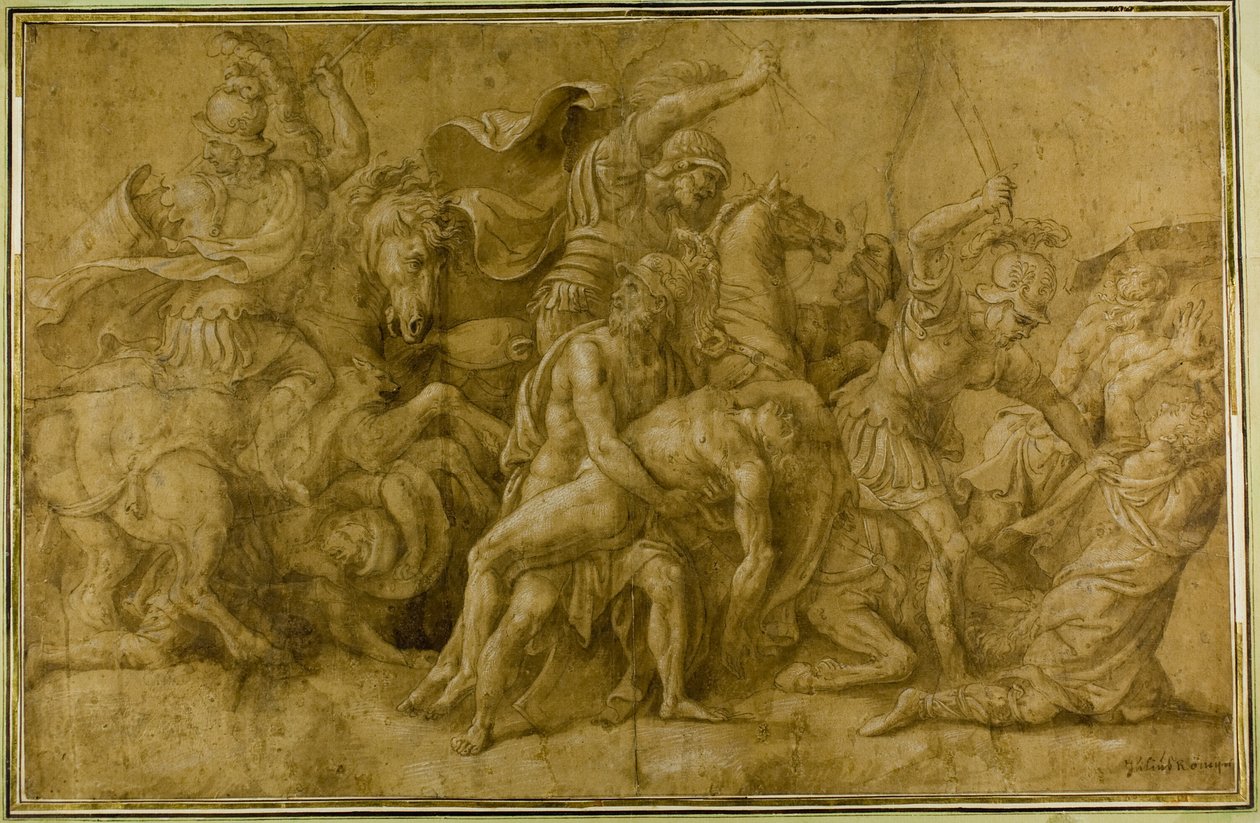 Menelau segurando o corpo de Pátroclo de Giulio Romano