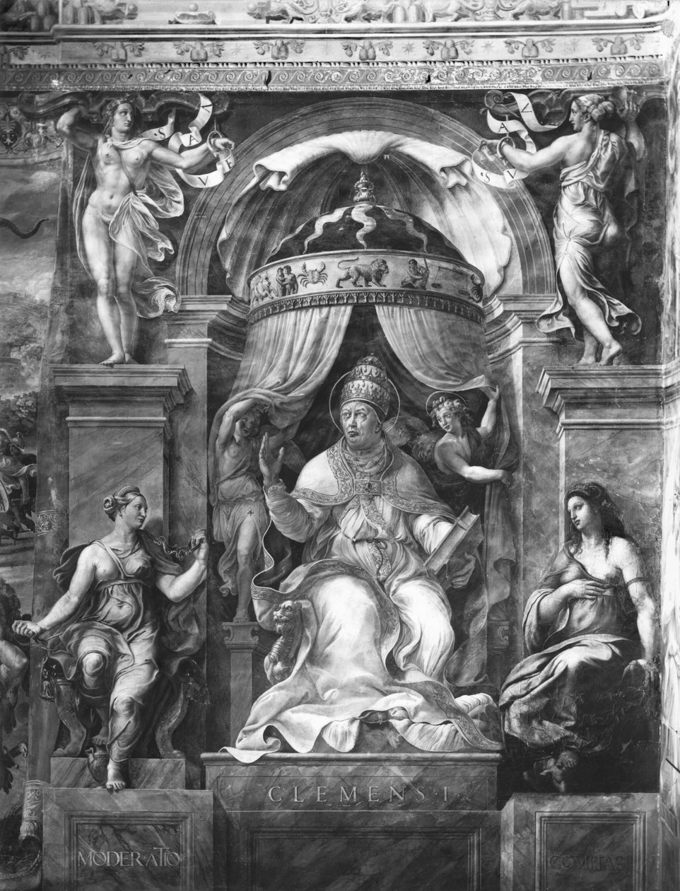 Papa Clemente I (1-97) entre Moderação e Clemência, Rafael Salas (ver também 252787, 252788, 252789) de Giulio Romano