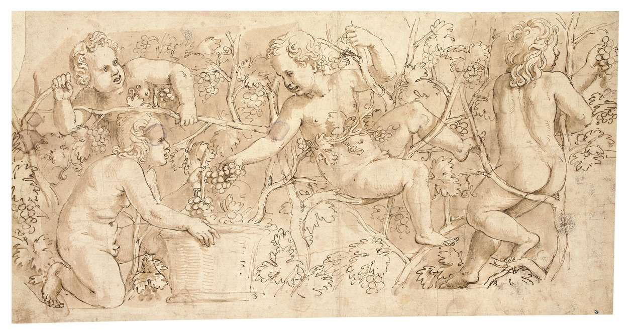 Putti colhendo uvas: Design para um friso de Giulio Romano
