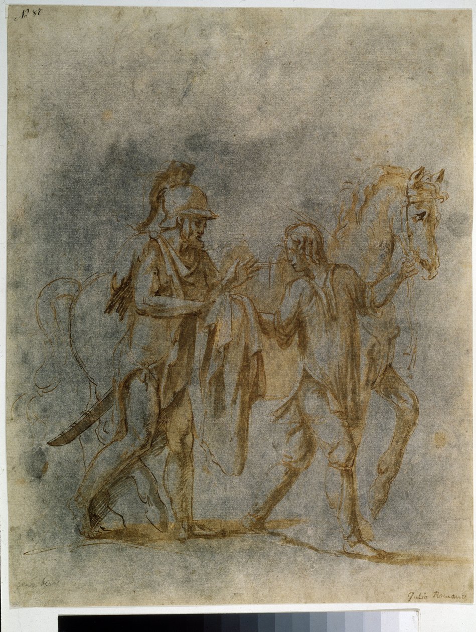 "Saint Martin et le mendiant" (São Martinho e um mendigo) Aquarelle et encre de Giulio Pippi de