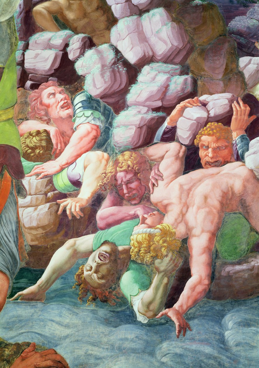 Sala dei Giganti, detalhe da destruição dos gigantes por raios Jupiters, 1536 detalhe afresco de 78482 de Giulio Romano