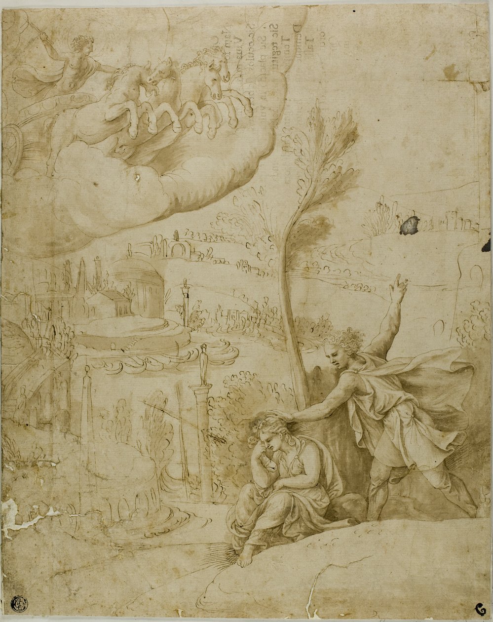 Estudo sobre o presságio da futura grandeza de Augusto: Porção esquerda de Giulio Romano