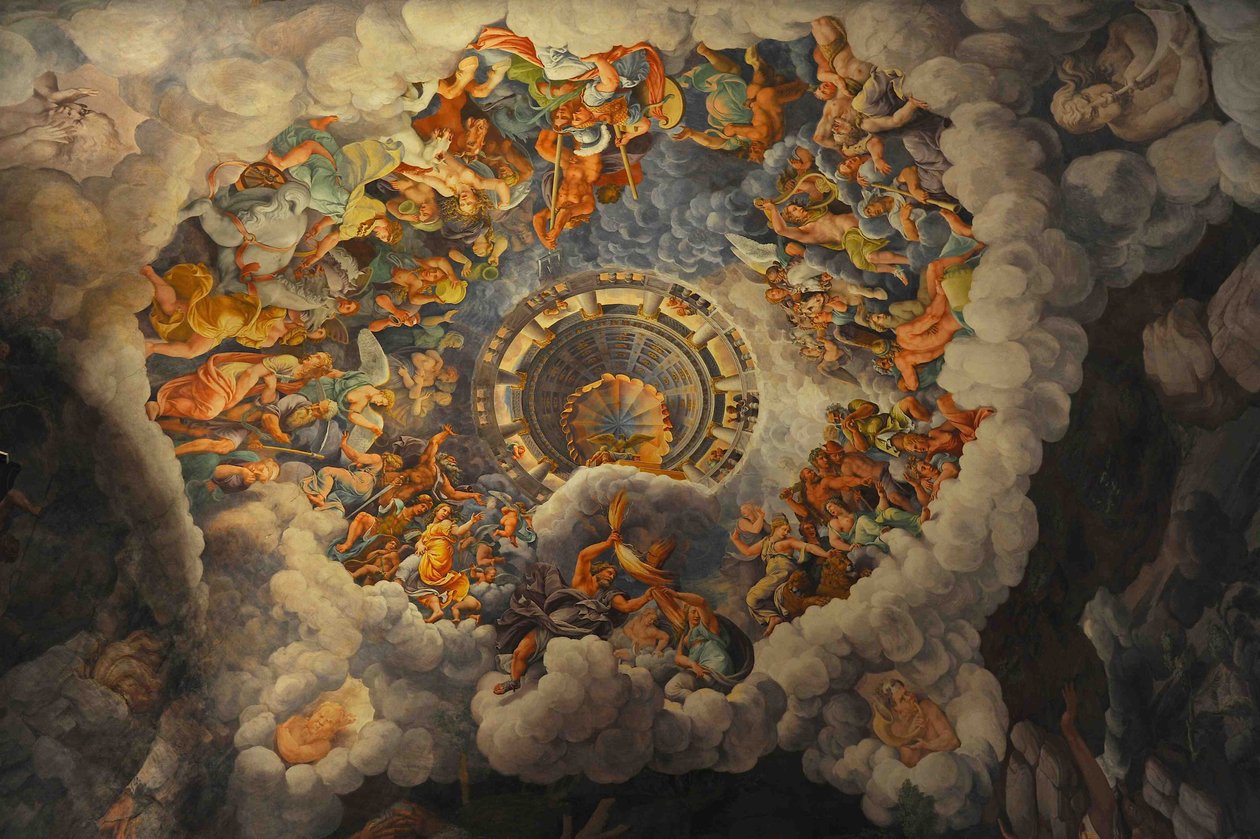 A Queda dos Gigantes Salão dos Gigantes, 1536 de Giulio Romano