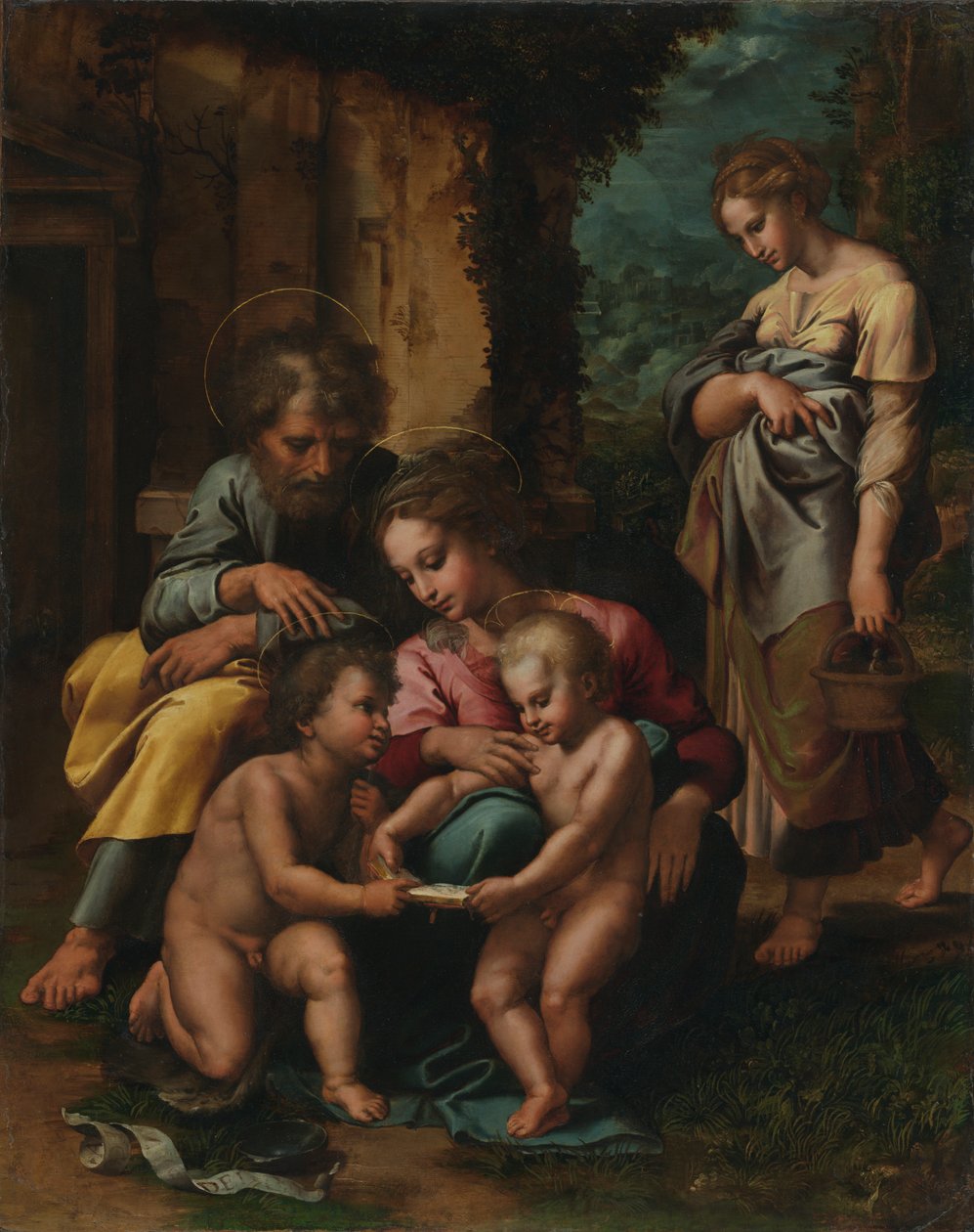 A Sagrada Família, c.1520-23 (óleo no painel) de Giulio Romano